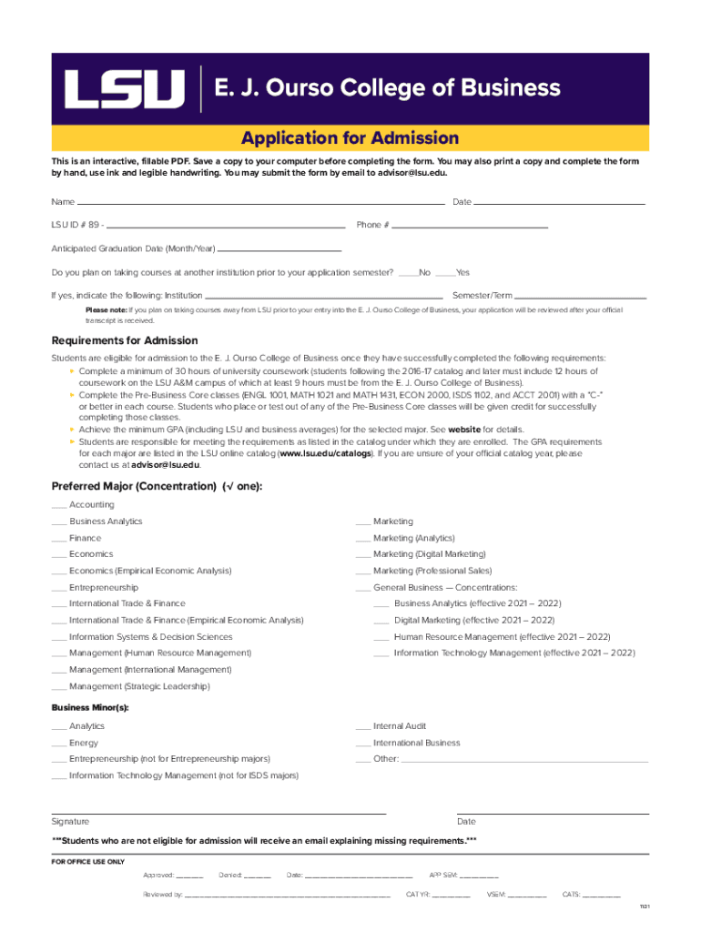  Application for Admission Louisiana State University 2021-2024