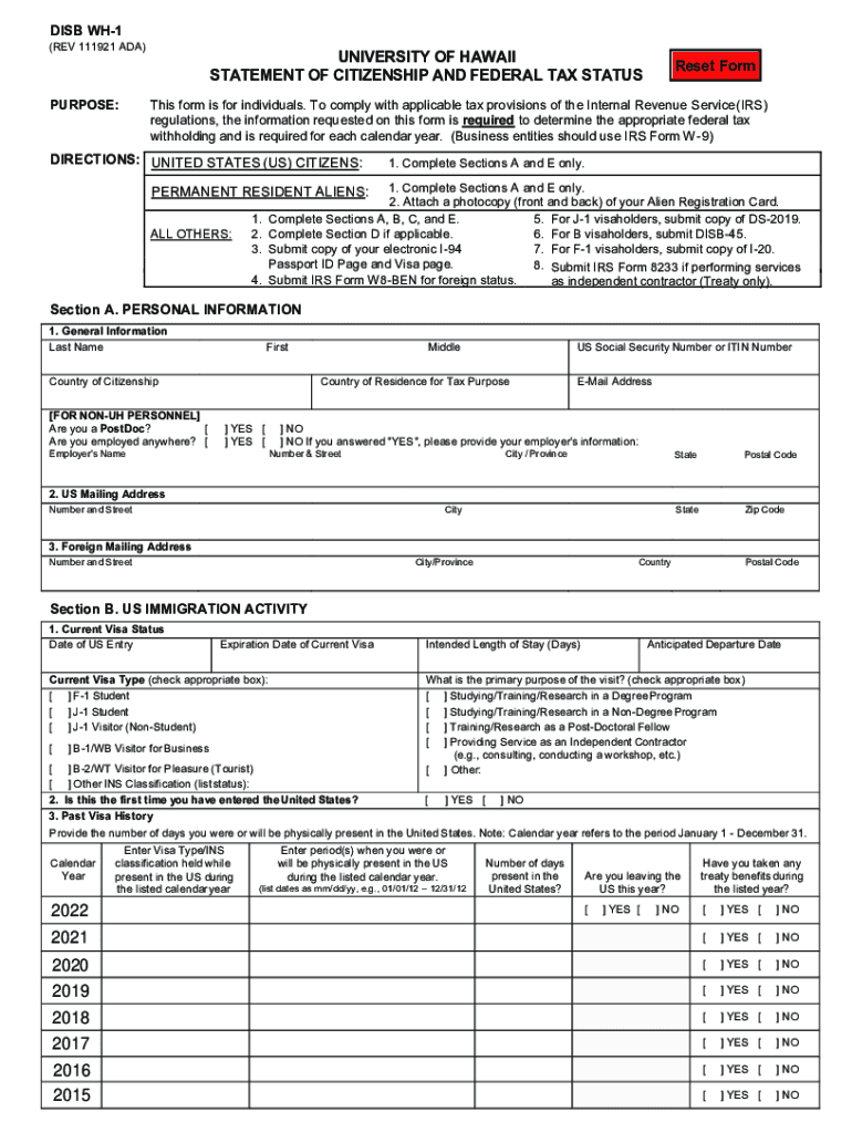  Manoa Hawaii EdusapfbuploadsUNIVERSITY of HAWAII STATEMENT of CITIZENSHIP and FEDERAL TAX 2021