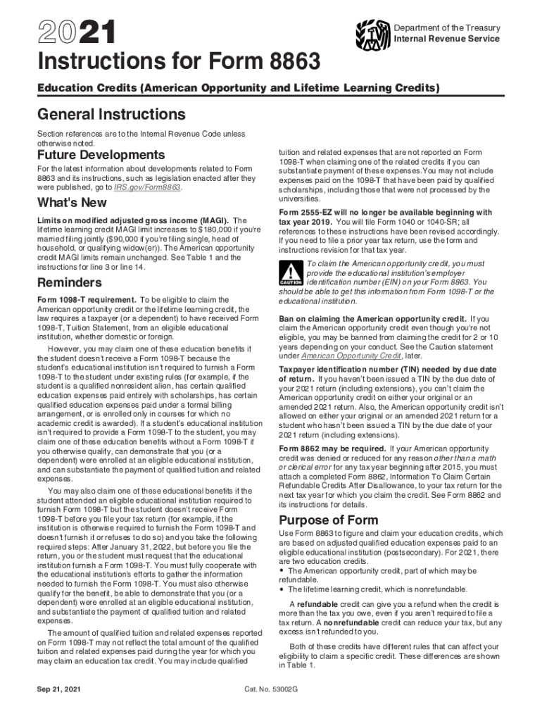  Form8863 PDF Form 8863 Department of the Treasury 2021