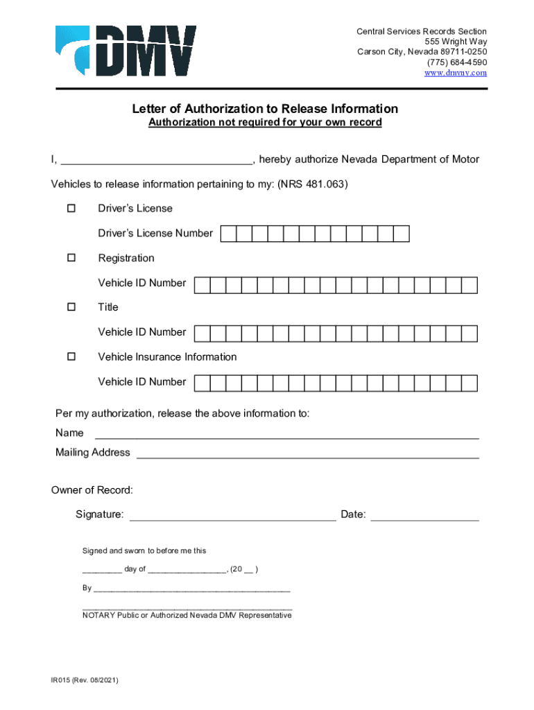 Form NV IR002 Package Fill Online, Printable