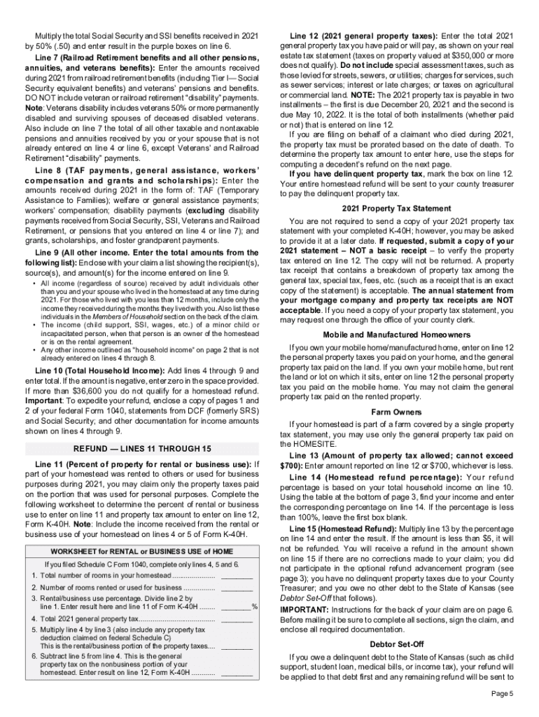  Homestead or Property Tax Refund for Homeowners Instruction Booklet and Forms Rev 8 21 the Homestead Claim K 40H Allows a Rebate 2021