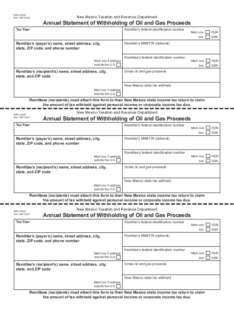  Form Rpd 41285 Annual Statement of Withholding of Oil 2021-2024