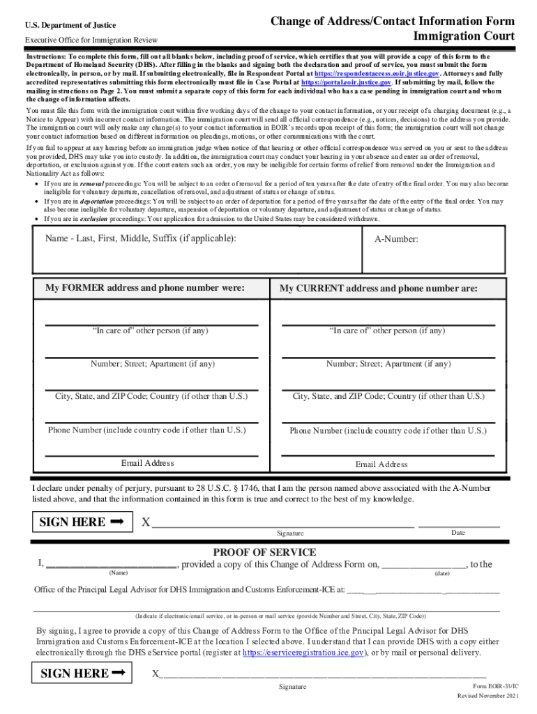  Respondentaccess Eoir Justice Govformseoir33icChange of Address Form EOIR 33ICEOIR Respondent Access 2021-2024