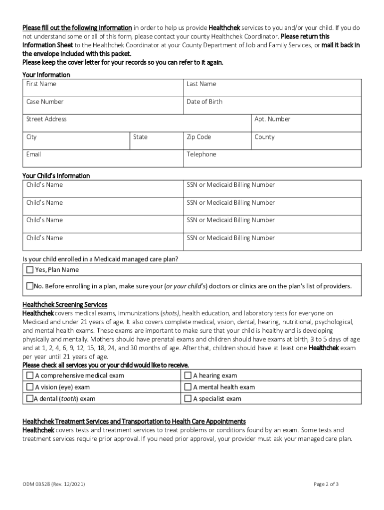 Form ODM03258 &amp;quot;Healthchek and Pregnancy Related Services