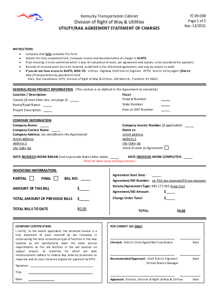 UtilityRail Agreement Statement of Charges  Form