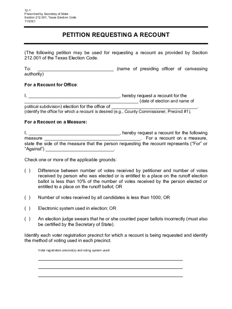 SAMPLE PETITION REQUESTING a Prescribed by Secretary of  Form