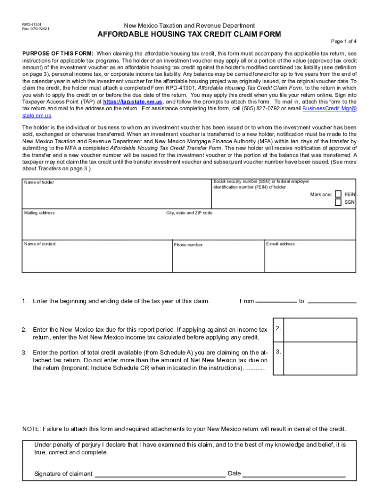 PURPOSE of THIS FORM When Claiming the Affordable Housing Tax Credit, This Form Must Accompany the Applicable Tax Return, See