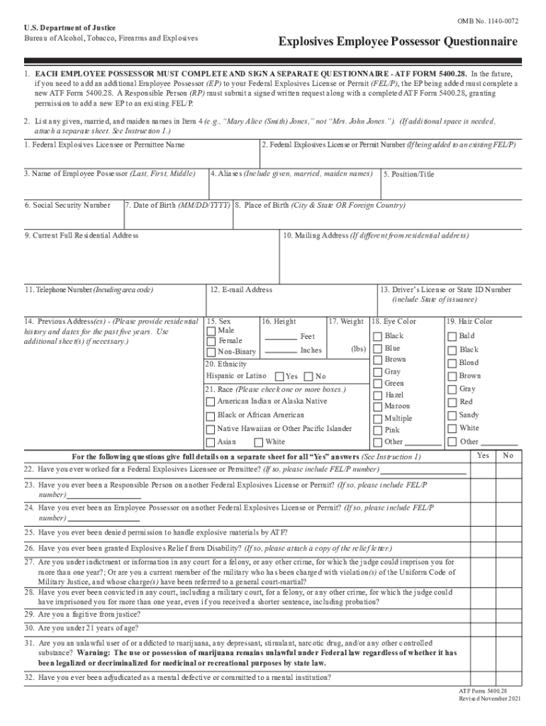  Fillable Online Department of Justice Bureau of Alcohol 2021-2024