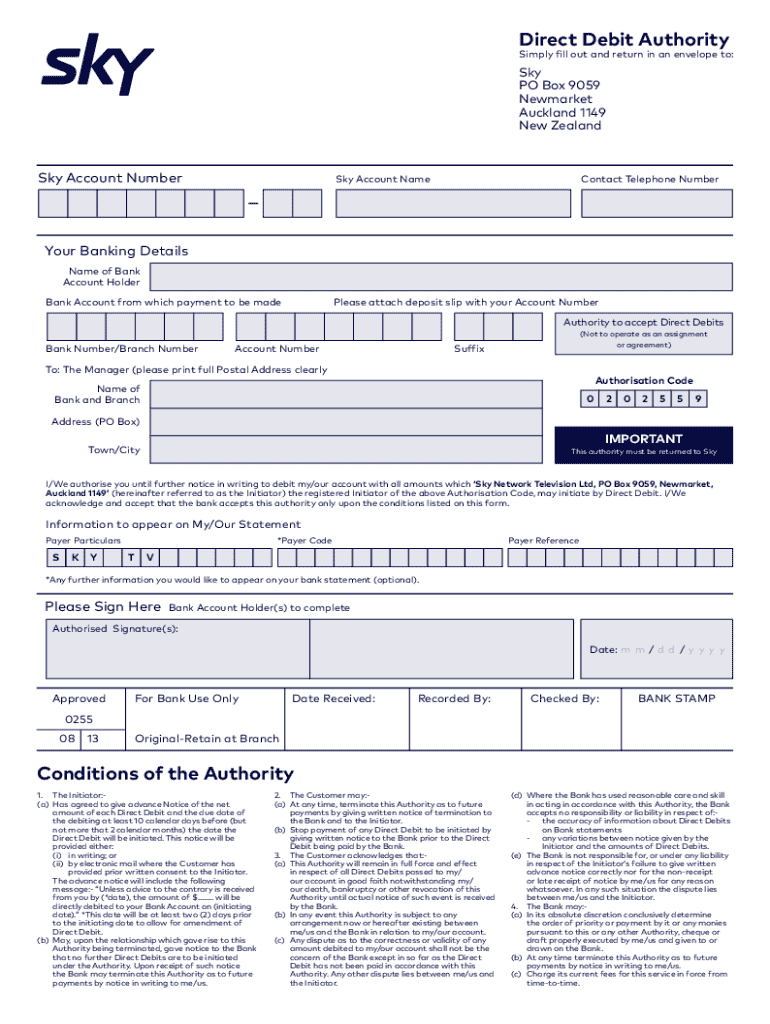  Direct Debit AuthoritySimply Fill Out and Return I 2013-2024