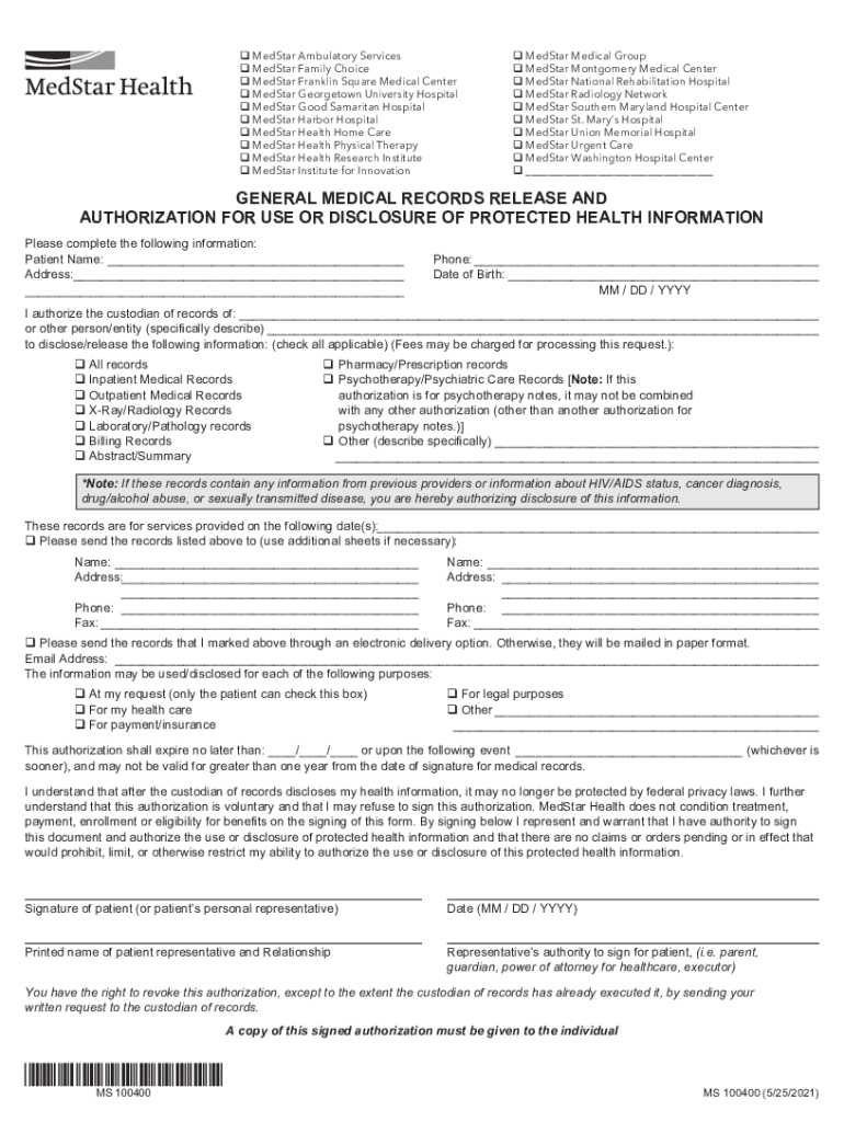 Medstar Authorization Form