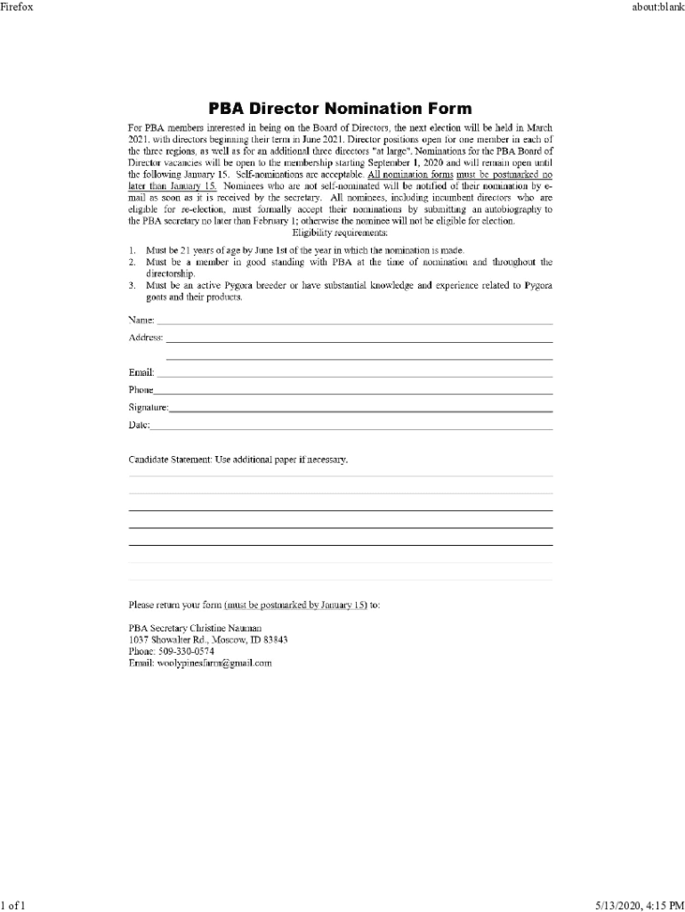 PBA Director Nomination Form
