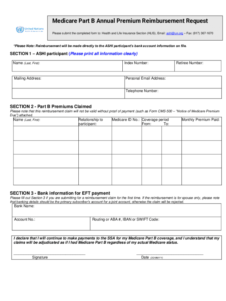  Medicare Part B Annual Premium Reimbursement Request Un Org 2021-2024