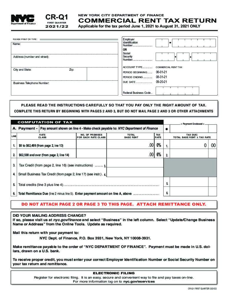 Form CR Q1 &amp;quot;Commercial Rent Tax Return&amp;quot; New York City