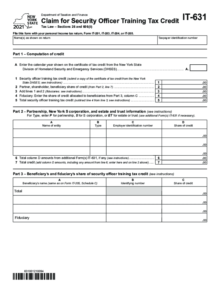  Form it 631 Claim for Security Officer Training Tax Credit 2021