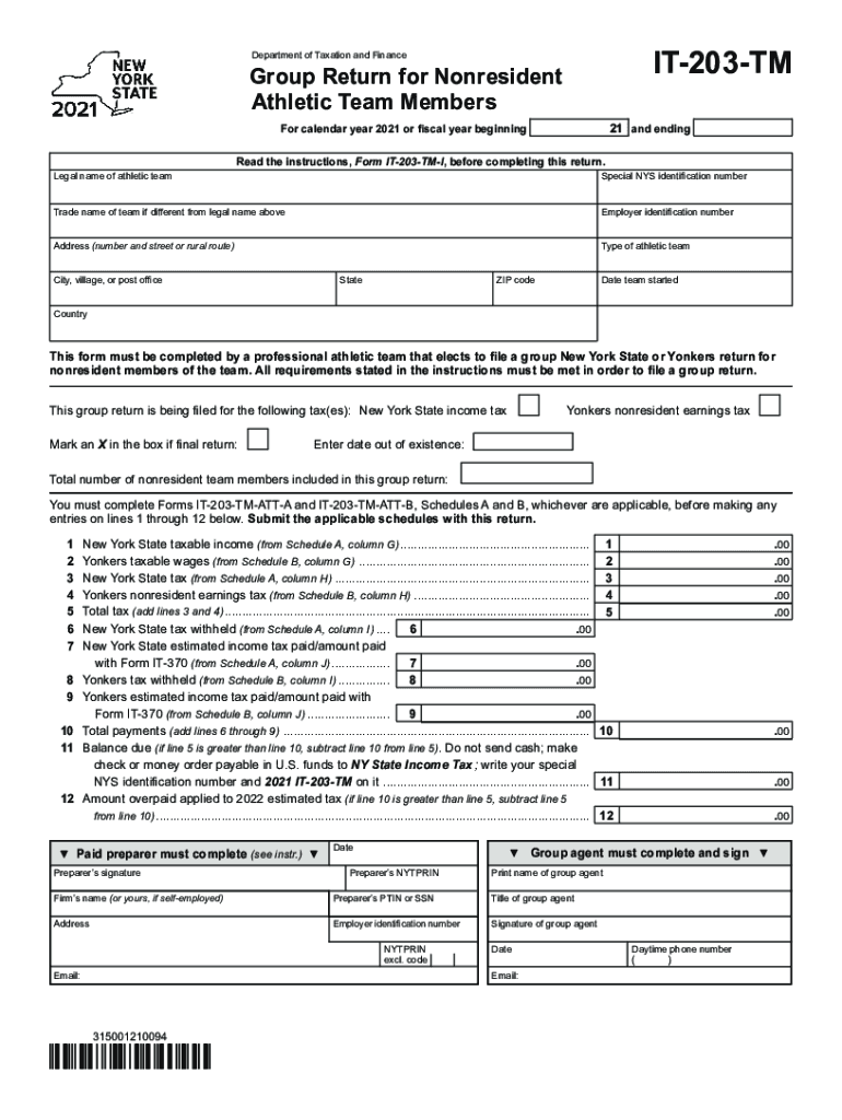  Form it 203 TM Group Return for Nonresident Athletic Team Members Tax Year 2021