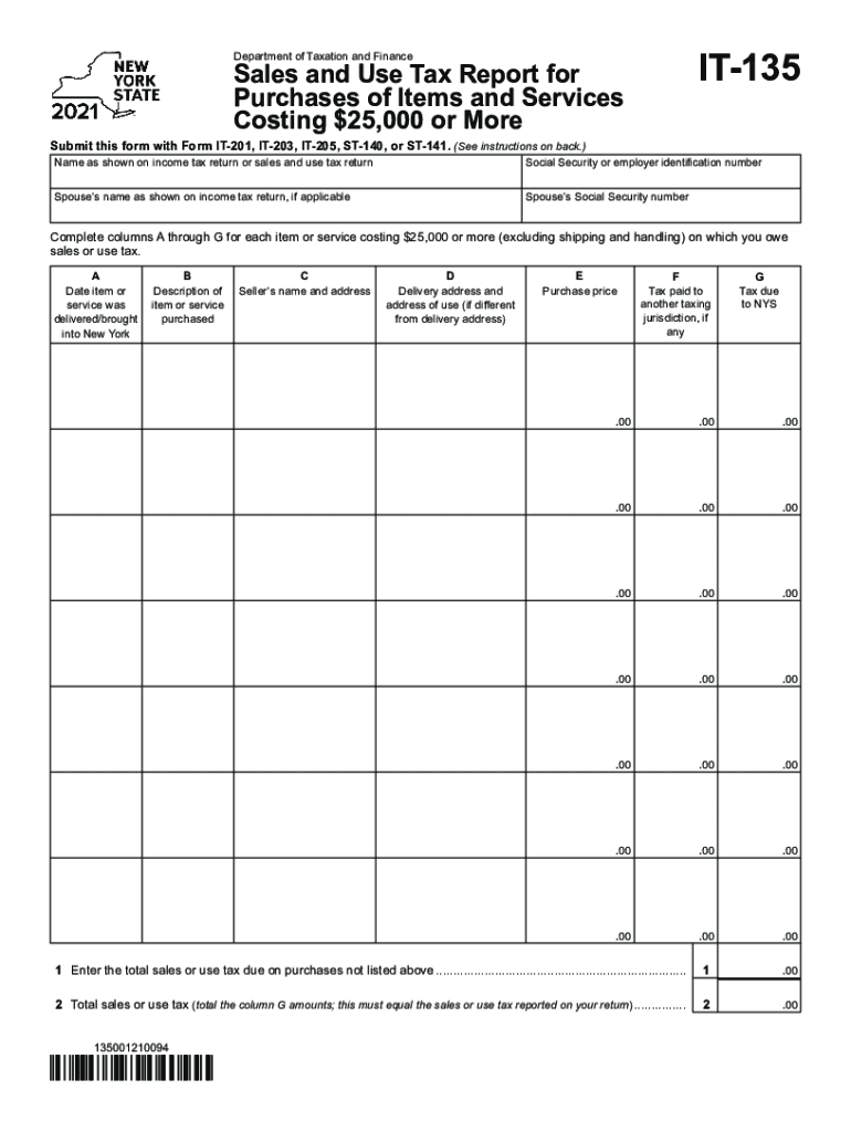  Form it 135 Sales and Use Tax Report for Purchases of Items and Services Costing $25,000 or More Tax Year 2021