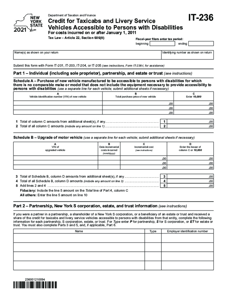  Form it 236 Credit for Taxicabs and Livery Service Vehicles 2021