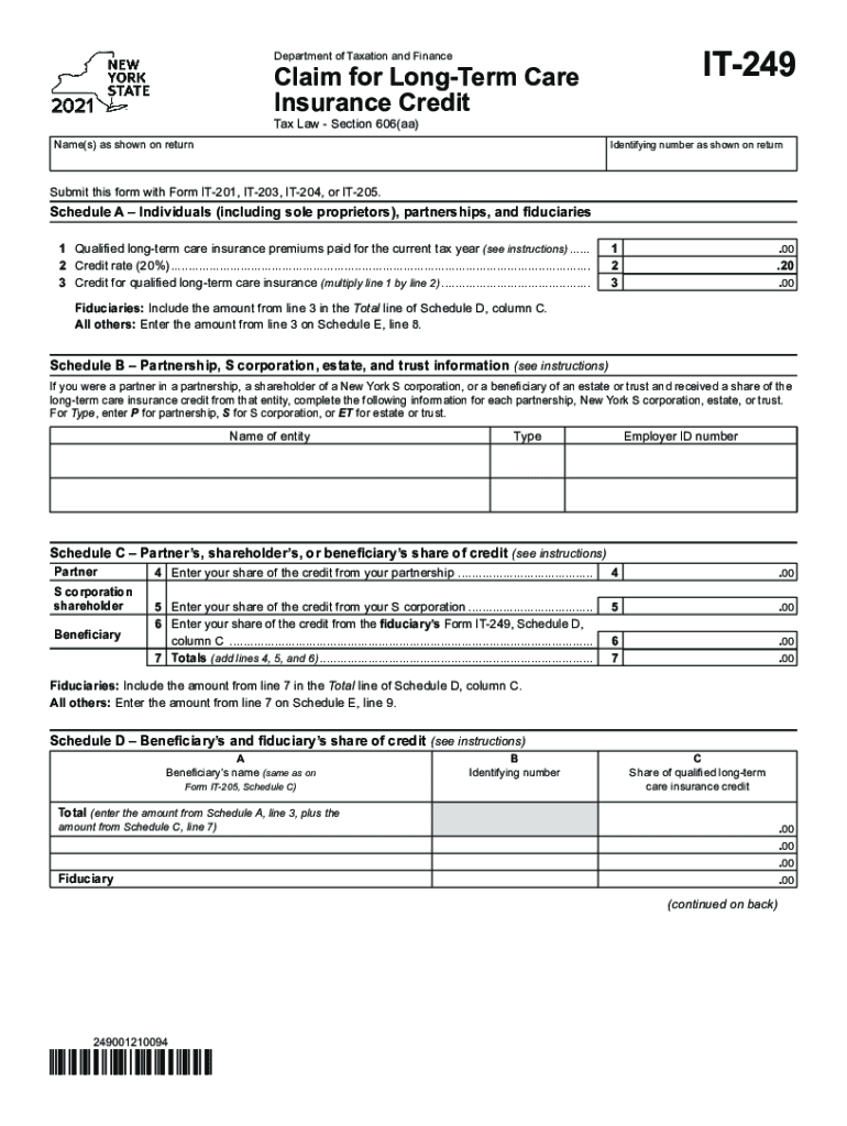  Form it 249 Claim for Long Term Care Insurance Credit Tax Year 2021