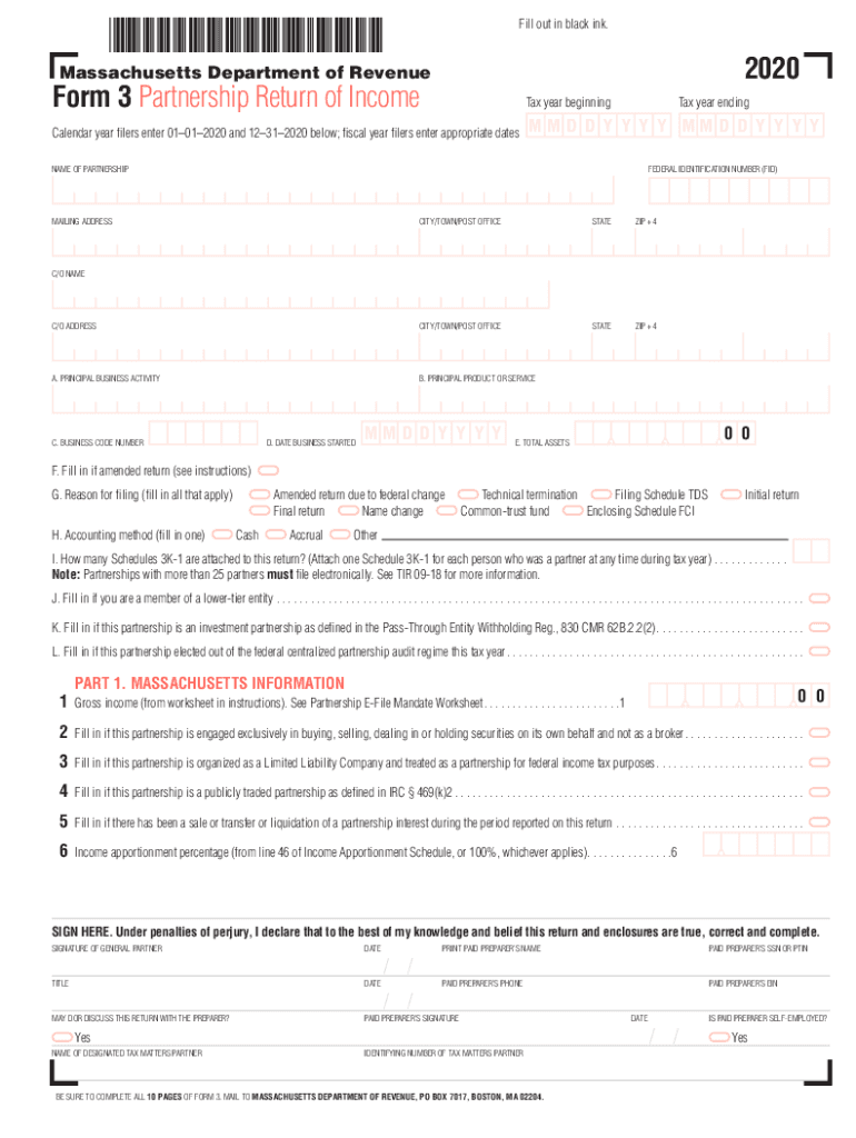 Form 3 Partnership Return of Income Mass Gov