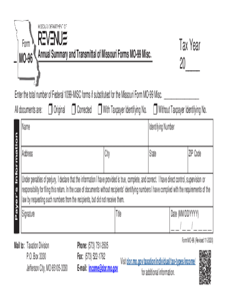  MO 96 Annual Summary and Transmittal of Missouri Forms MO 99 Misc 2020-2024