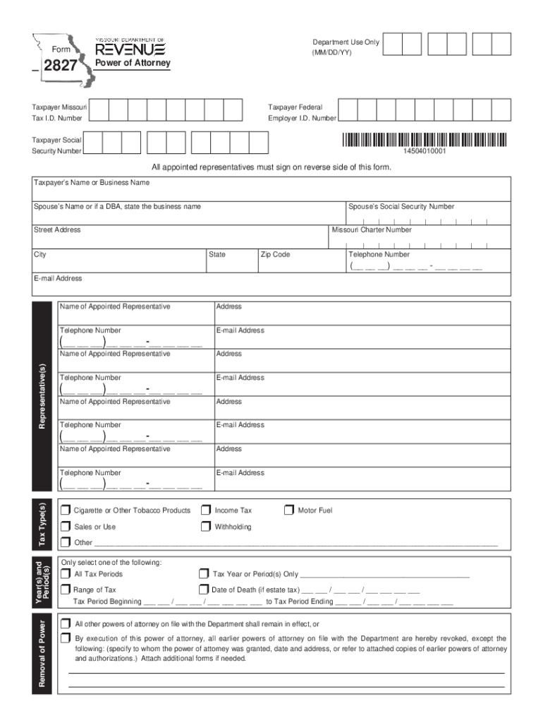 Fillable Online Dor Mo Form 2827 Power of Attorney Fax