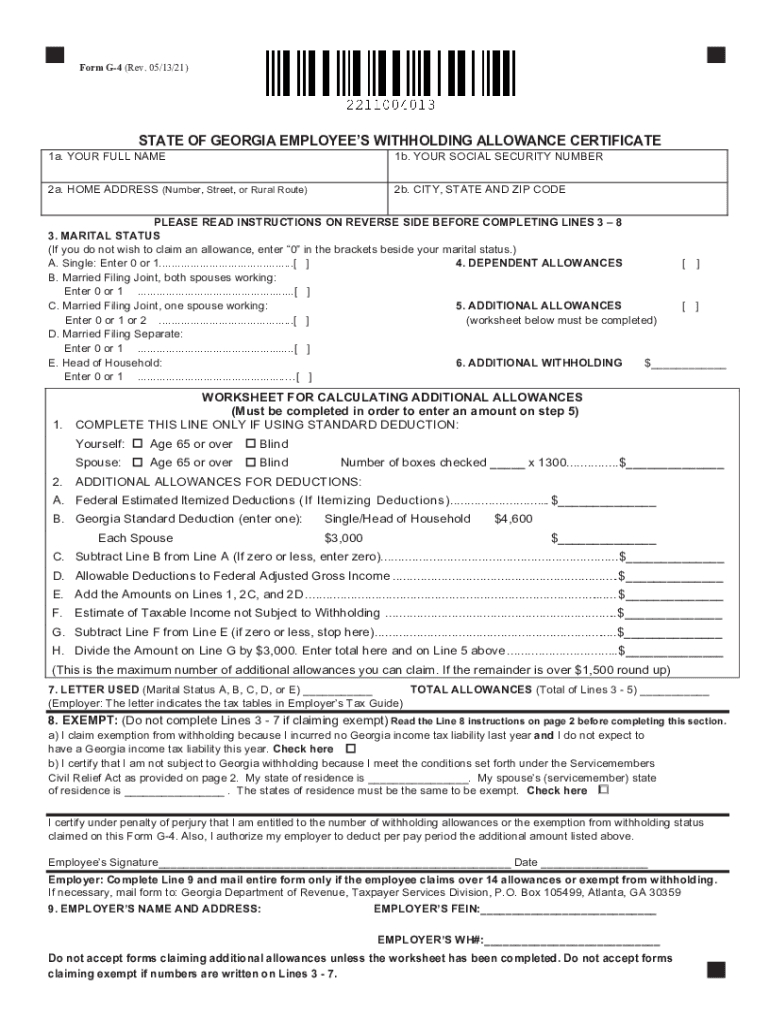  Etax Dor Ga GovinctaxwithholdingSTATE of GEORGIA EMPLOYEES WITHHOLDING ALLOWANCE CERTIFICATE 2021-2024