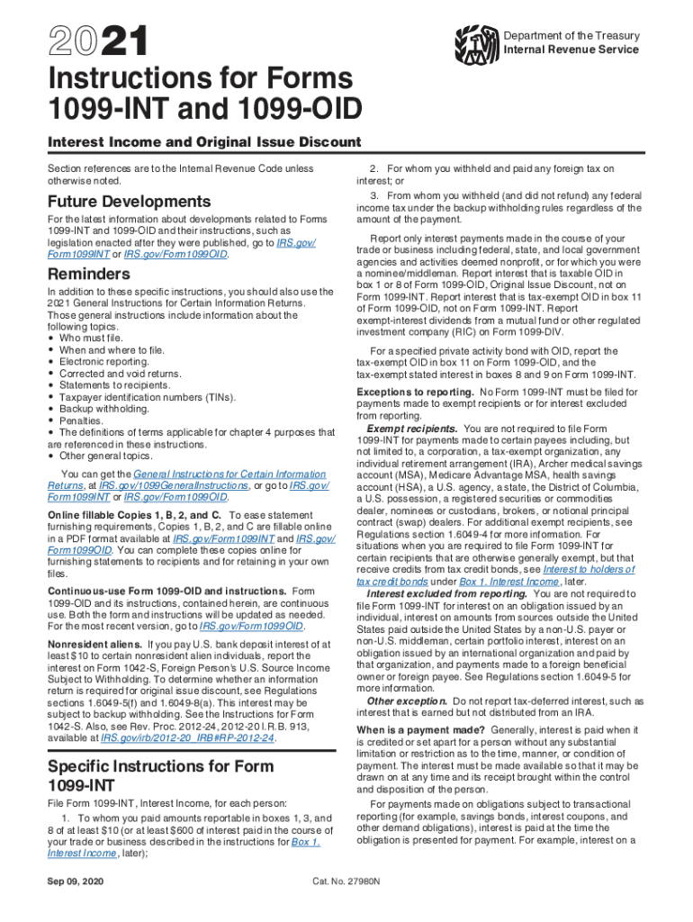 Instructions for Forms 1099 INT and 1099 OID IRS