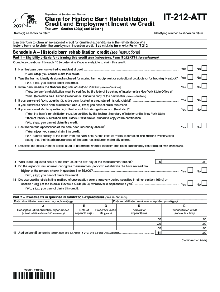  Form it 212 ATT Claim for Historic Barn Rehabilitation Credit 2021