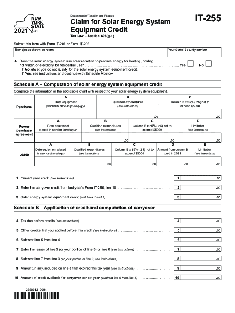  Form it 255 Claim for Solar Energy System Equipment Credit 2021