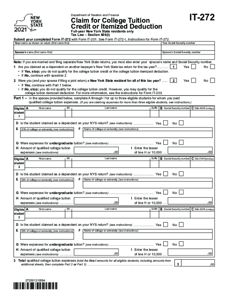  Form it 272 Claim for College Tuition Credit or Itemized 2021