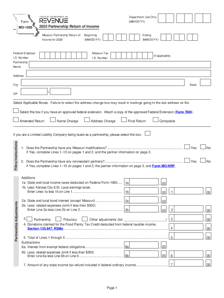  Missouri Form MO 1120S S Corporation Income Tax Return 2020