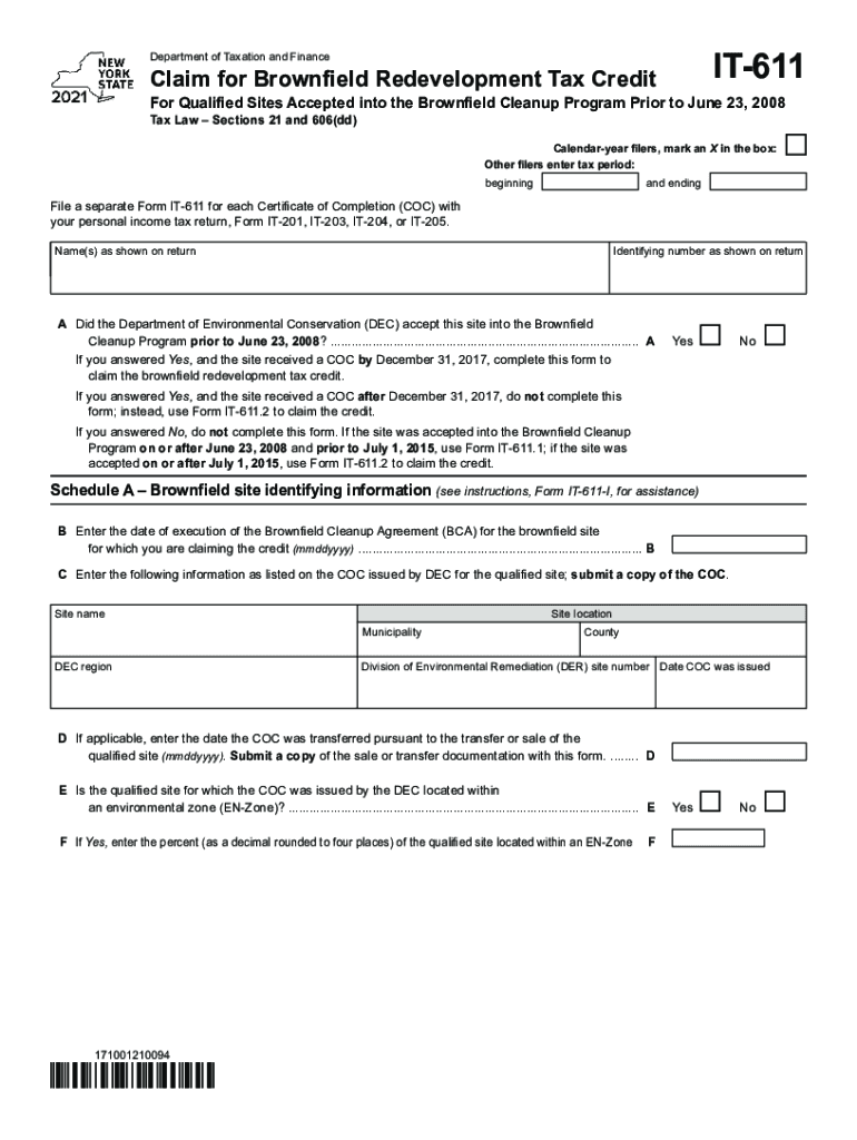  Form it 611 Claim for Brownfield Redevelopment Tax Credit 2021