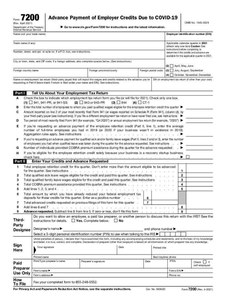  Form 7200 Rev April Internal Revenue Service 2021-2024