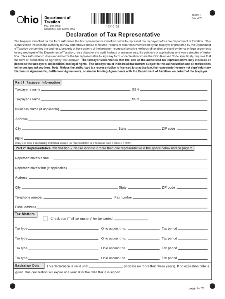  Tax Forms Ohio Department of TaxationDeclaration of Tax RepresentativeTax Forms Ohio Department of Taxation 2021-2024