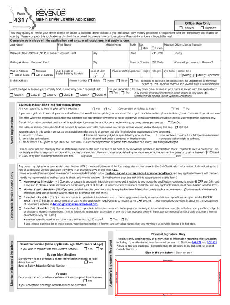  PDF 4317 Mail in Driver License Application Missouri Department of 2021