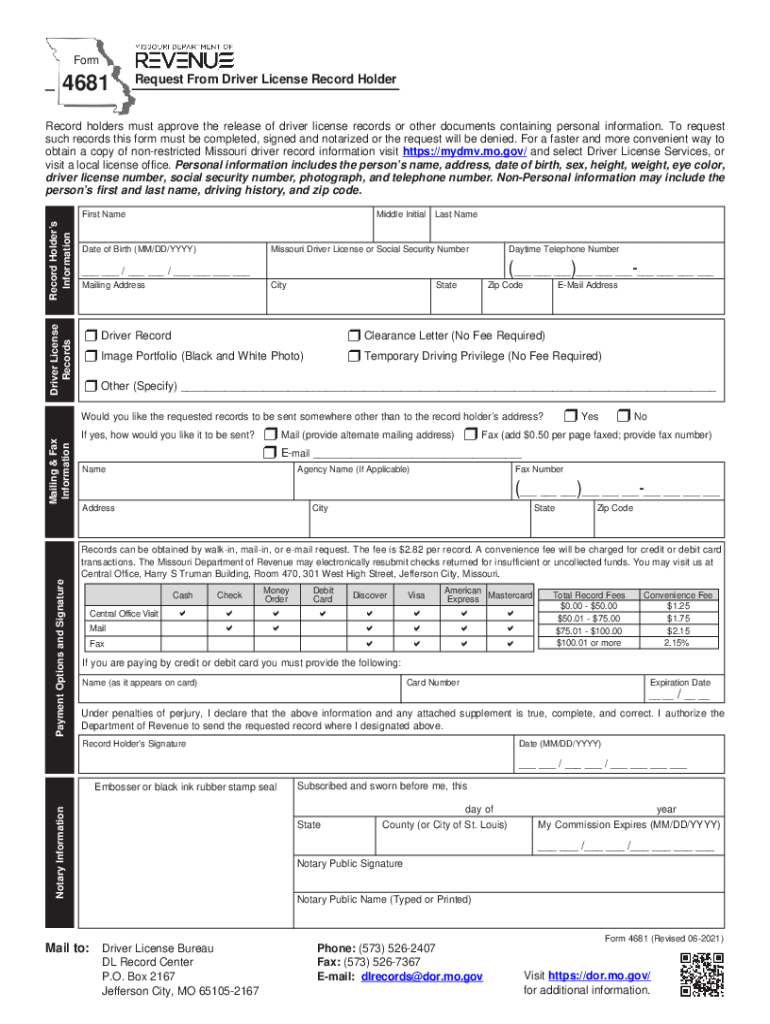  Fillable Form 4681 Request from Record Holder Printable 2021