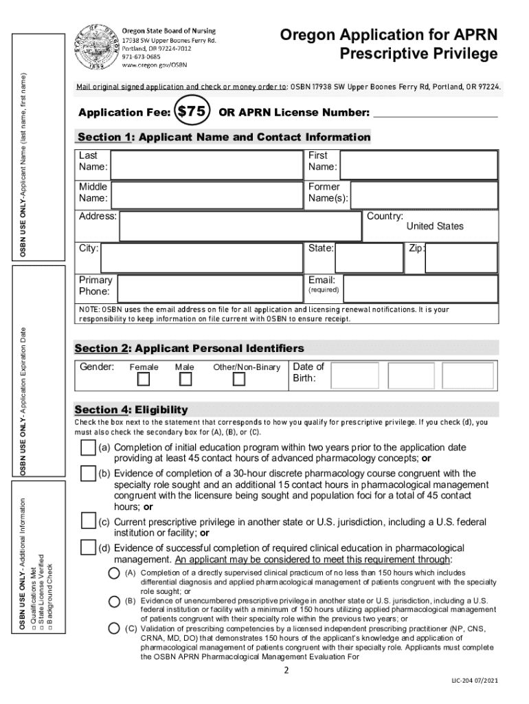  Oregon State Board of Nursing Prescriptive and Dispensing 2021-2024