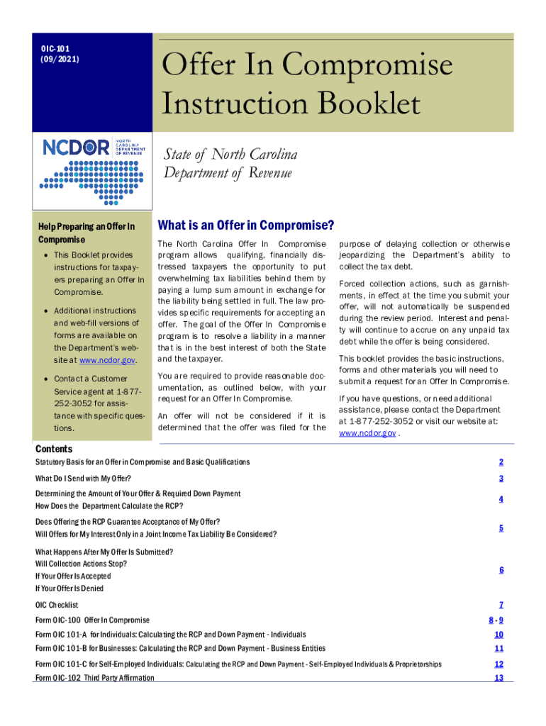 NCDOR Offer in CompromiseNCDOR Offer in CompromiseOffer in CompromiseInternal Revenue Service IRS Tax FormsOffer in CompromiseIn