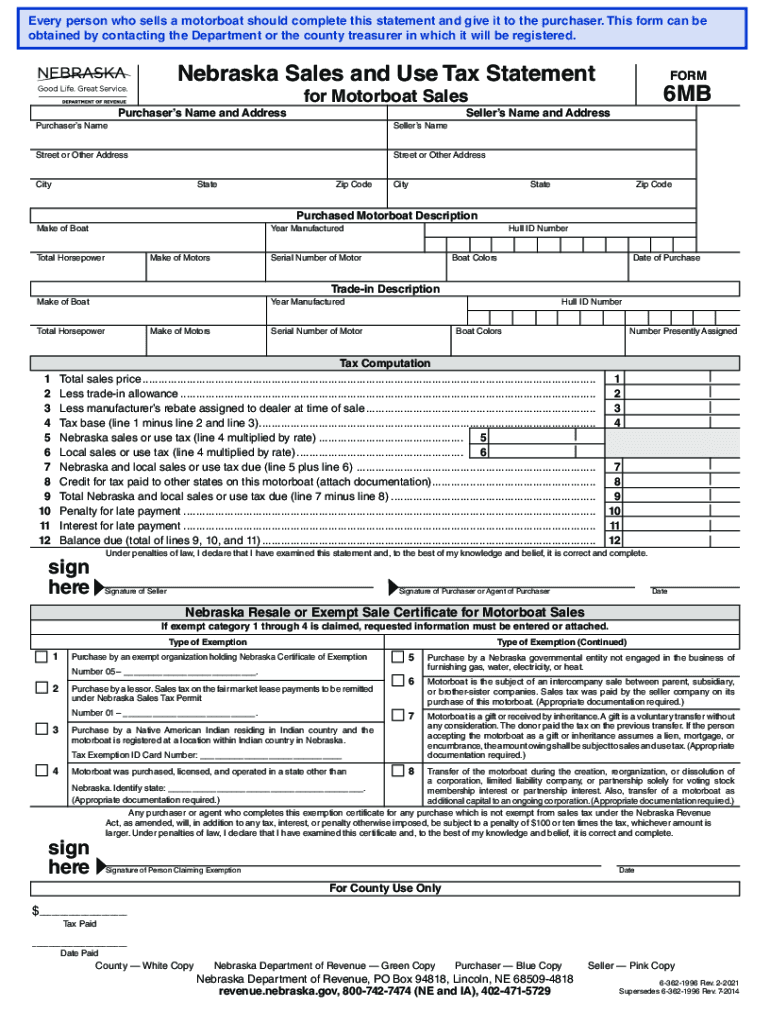 Www pdfFiller Com69585242 Form 6MB NebraskaGet the Form 6MB Nebraska Sales and Use Tax Statement