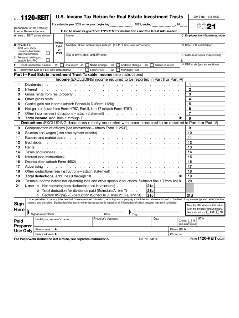 Www Irs Govpubirs Pdf2020 Instructions for Form 1120 REIT Internal Revenue Service