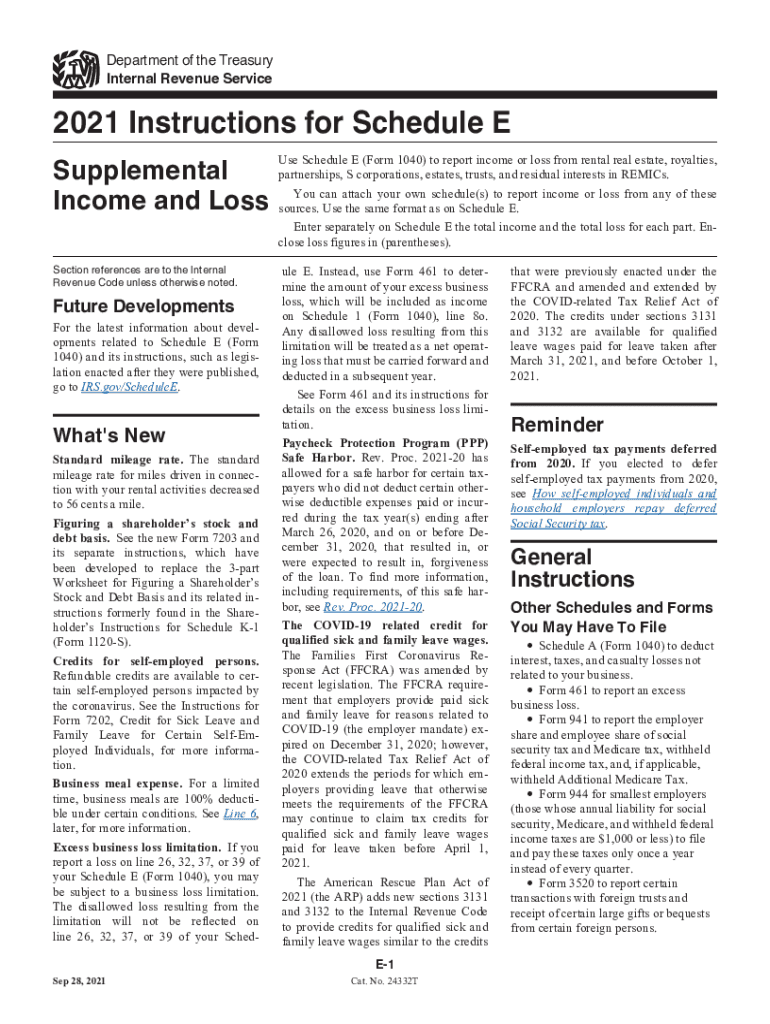  About Schedule E Form 1040, Supplemental Income and Loss Schedule E for Supplemental Income and Loss ExplainedSchedule E for Sup 2021