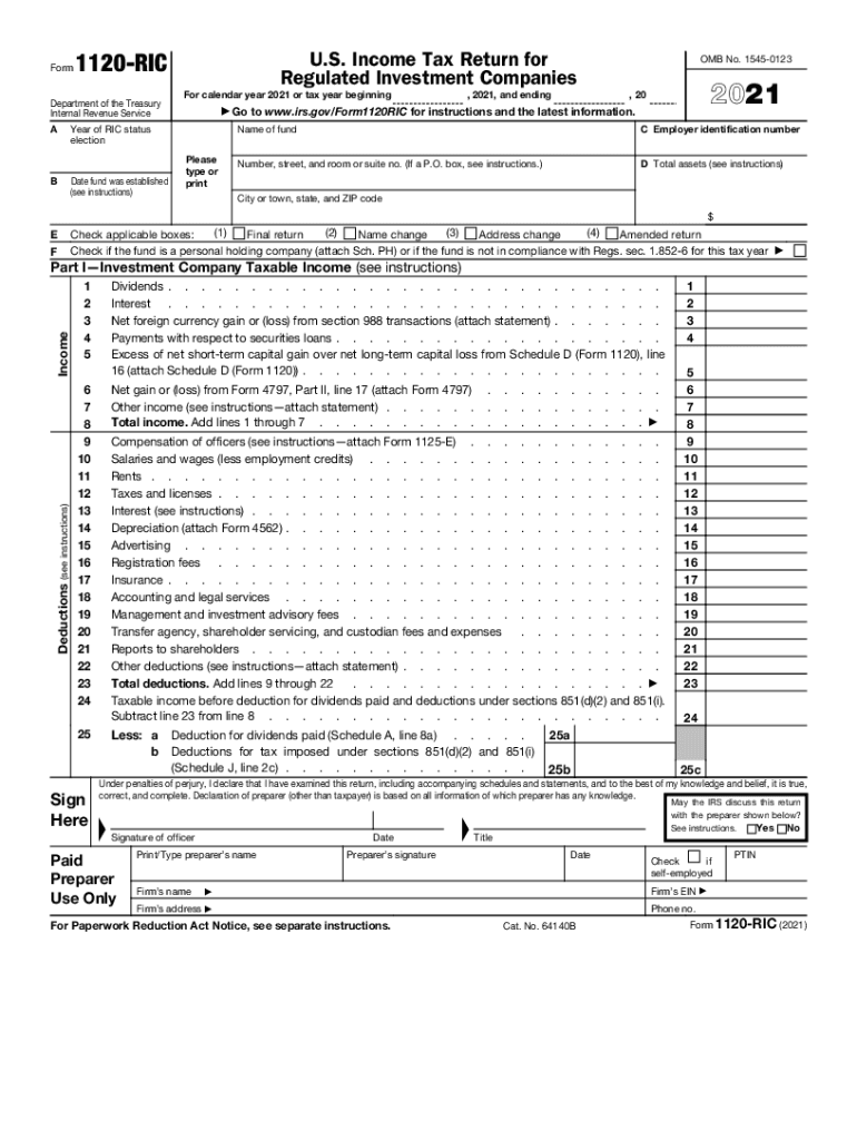  PDF Form 1120 RIC Internal Revenue Service 2021