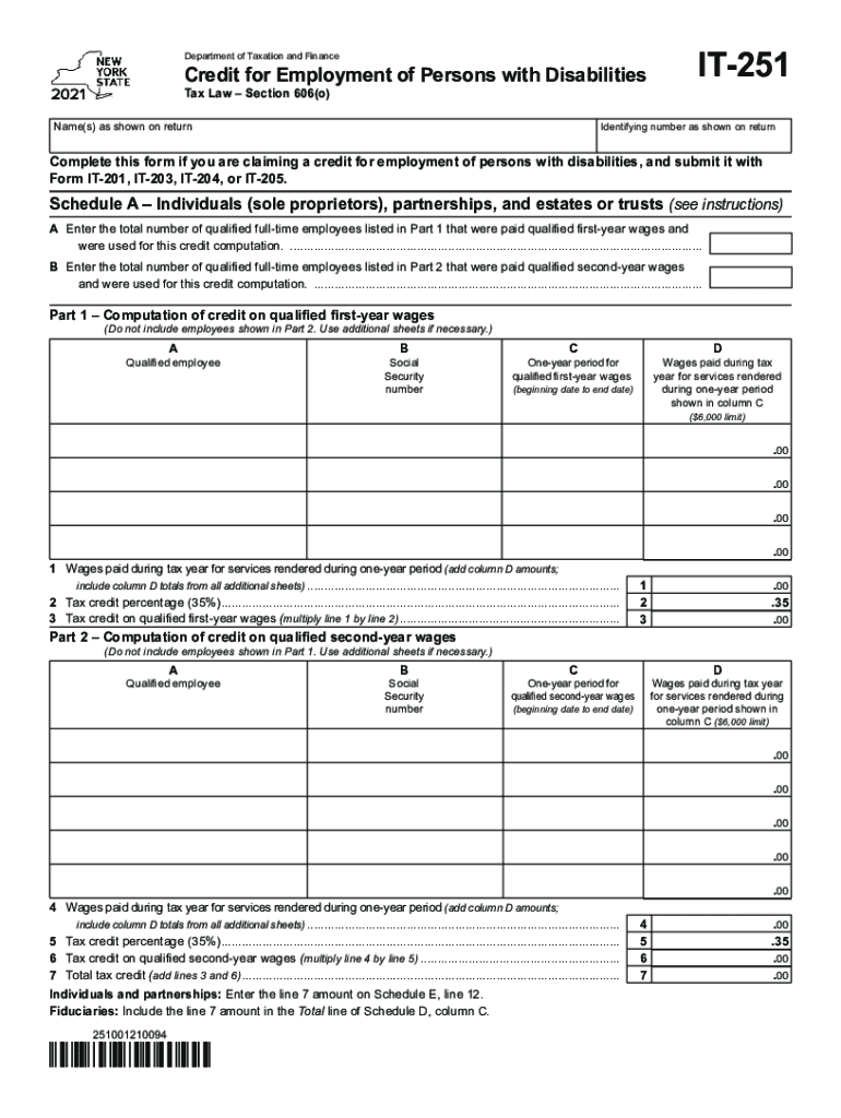  Instructions for Form it 251 Credit for Employment of 2021