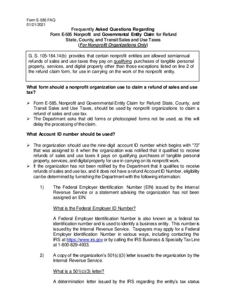  Form E 585, Nonprofit and Governmental Entity Claim for 2021-2024