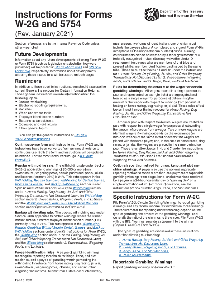  Instructions for Forms W 2G and 5754 Rev January IRS 2021-2024