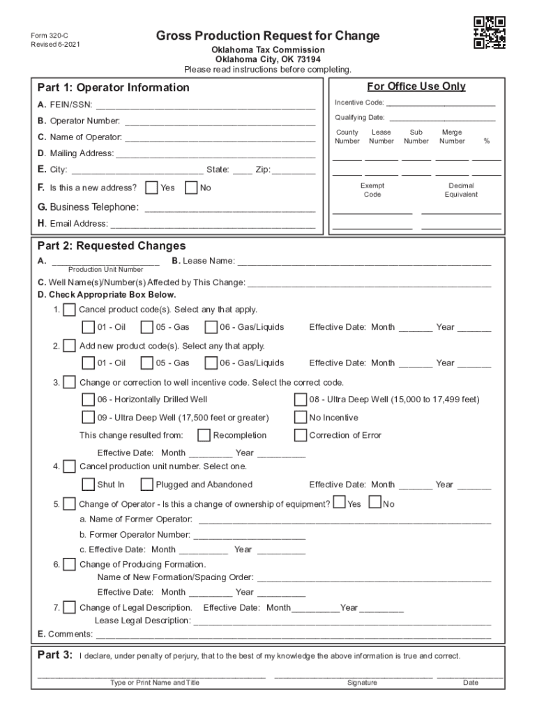  Form 320 C Gross Production Request for Change 2021-2023