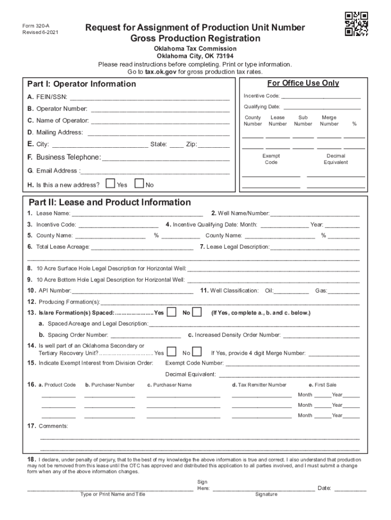 OTC Form 320 a &amp;quot;Request for Assignment of Production Unit