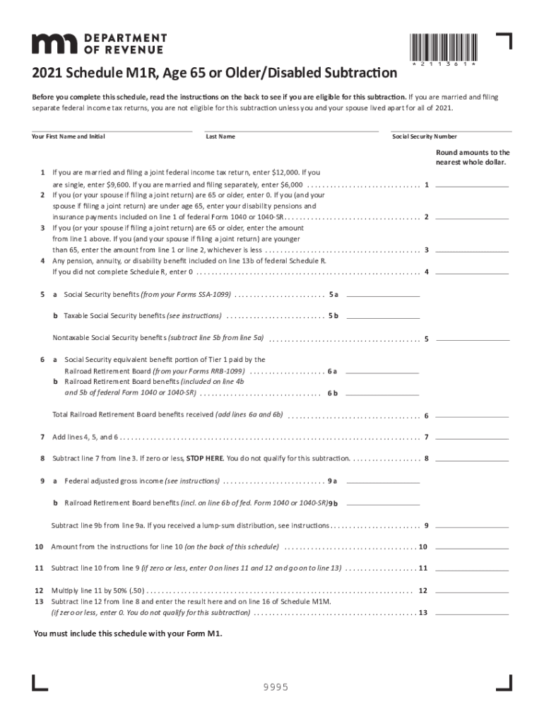  Minnesota Form M1R Age 65 or OlderDisabled Subtraction 2021