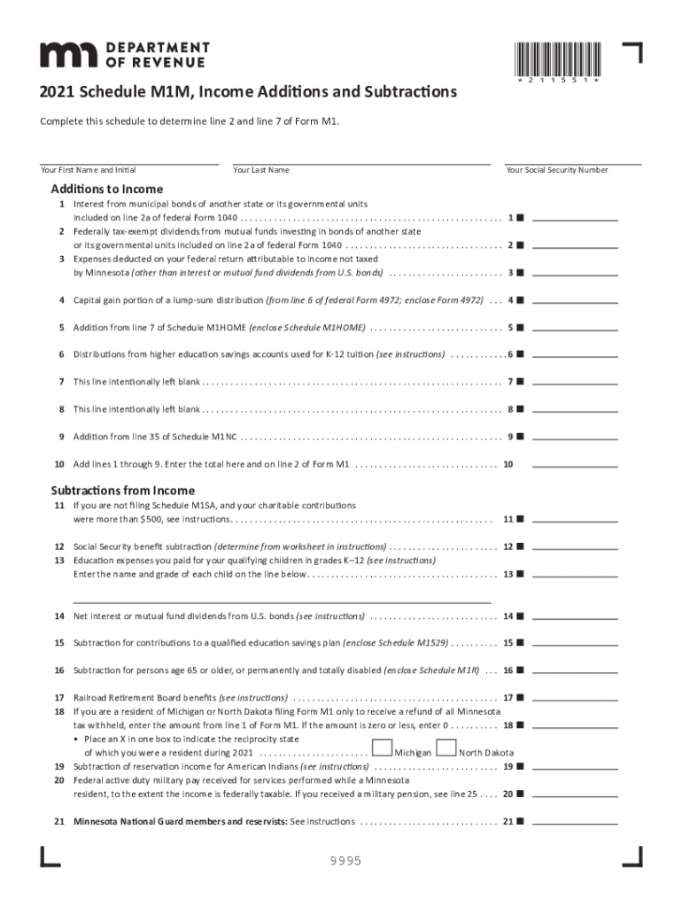 Minnesota Form M1 Instructions Minnesota Individual 2021