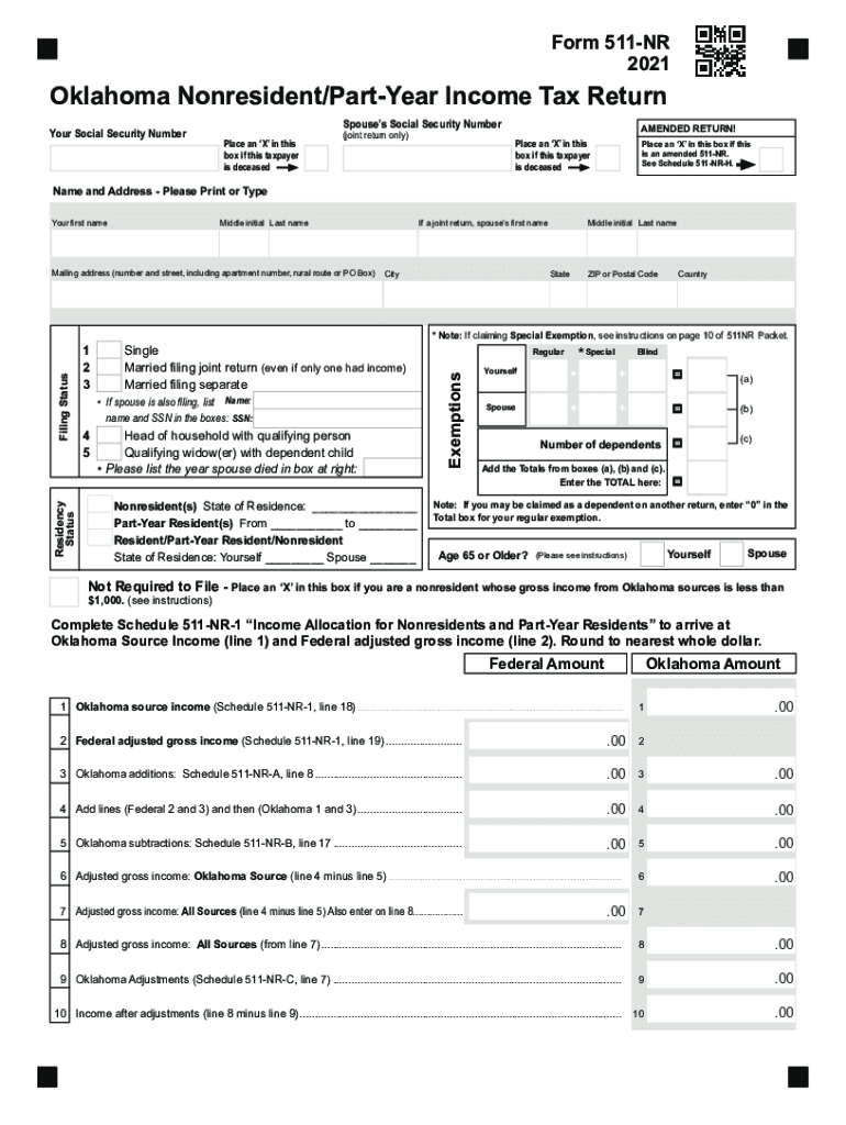  Instructions for Completing the 511 NR Income Tax Form 2021